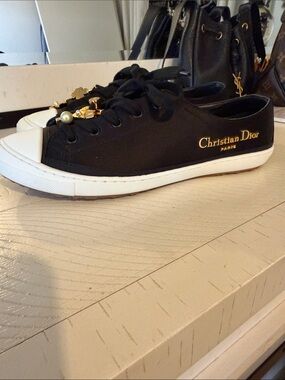 Dior Black Low-Top Canvas Sneakers with Gold Logo